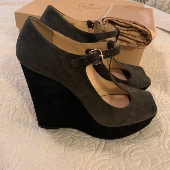 Prada Camoscio Bicolo Wedge - Picture 1 of 13